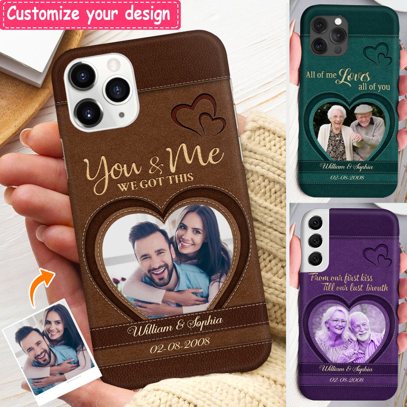 Personalized Leather Pattern You & Me We Got This Upload Photo Romantic Couple Phone case