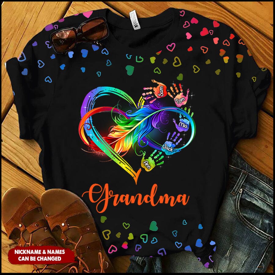 Personalized Grandma Mom Heart Infinity Hand Print Mother's Day Best Gift 3D Hoodie Tshirt