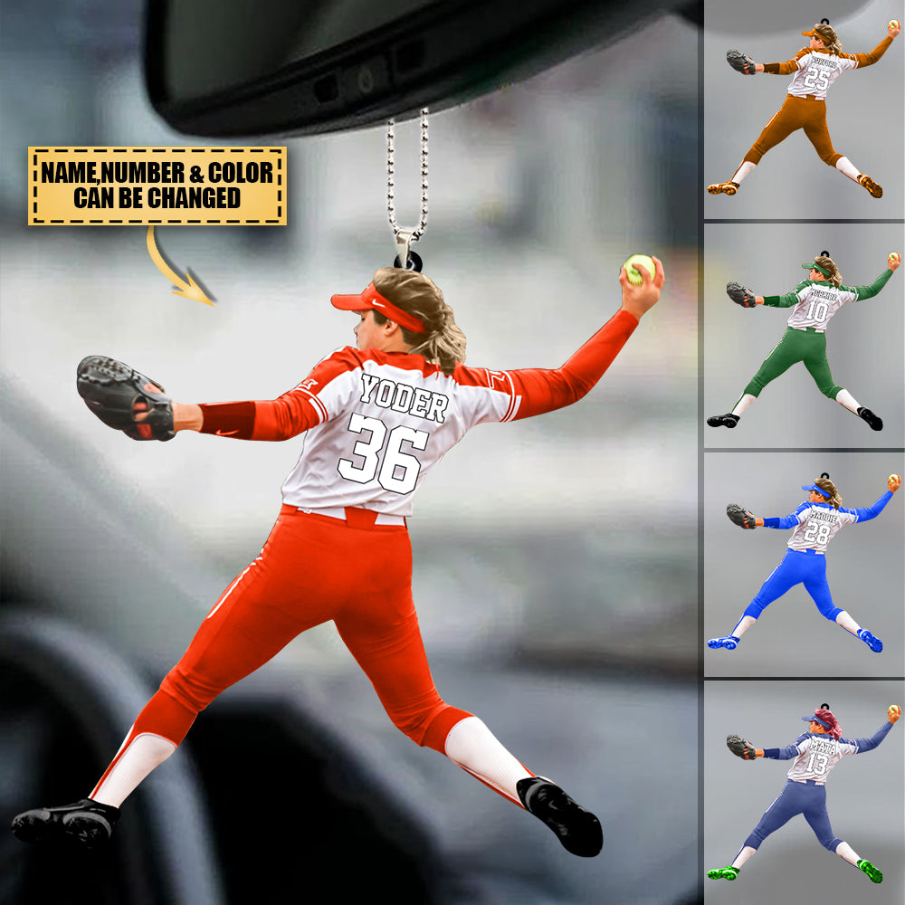 Personalized Female Softball Players Car Hanging Ornament-Gift for Softball Lovers