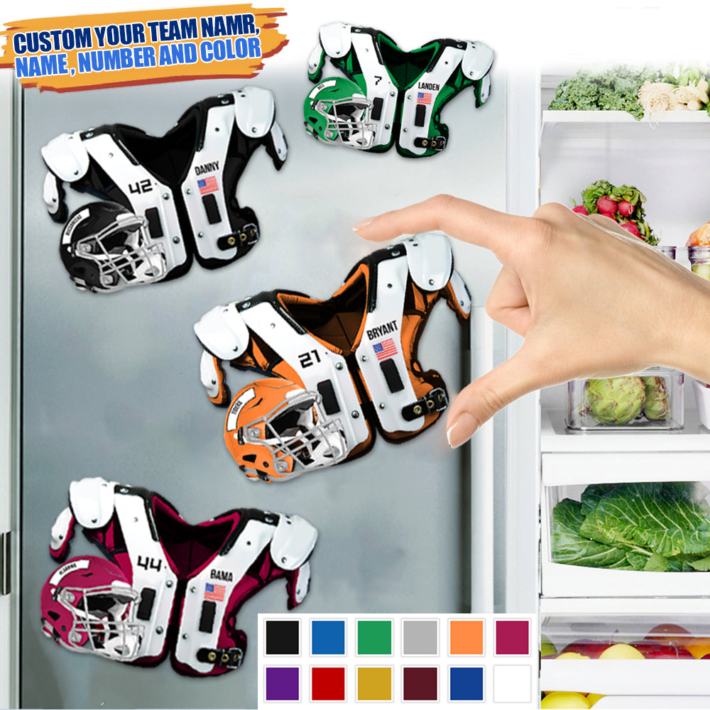 Personalized American Football Shoulder Pads And Helmet Fridge Magnet - Gift For American Football Lovers