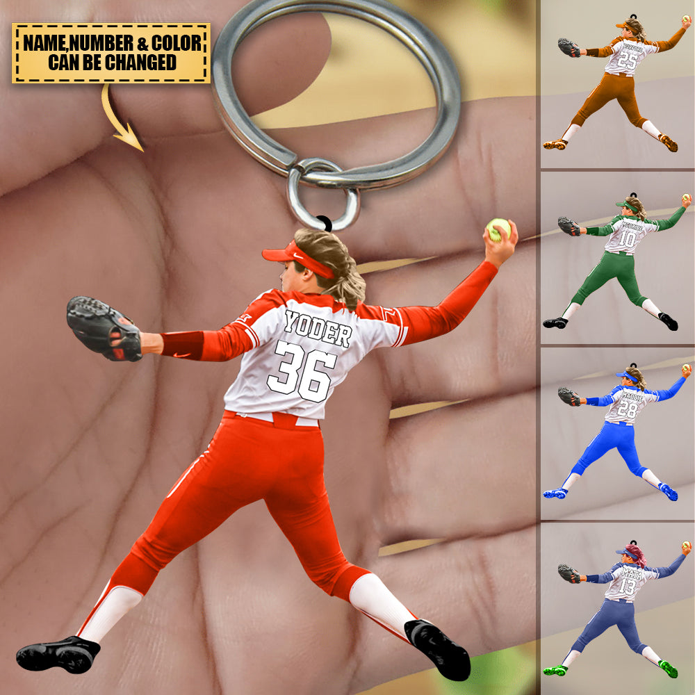 Personalized Female Softball Players Acrylic Keychain-Gift for Softball Lovers