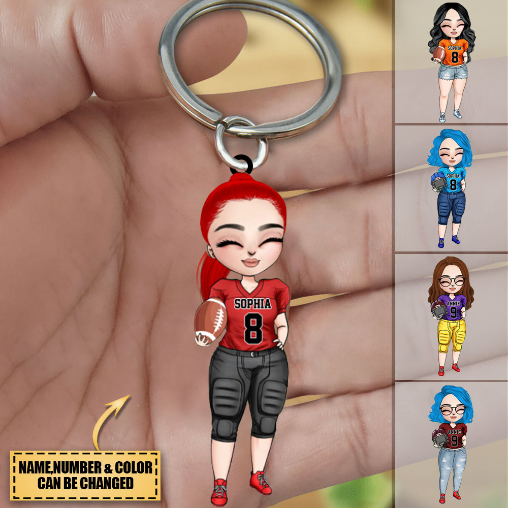 Personalized American FootBall Girl Acrylic Keychain - Gift Idea For American FootBall Lovers/Players