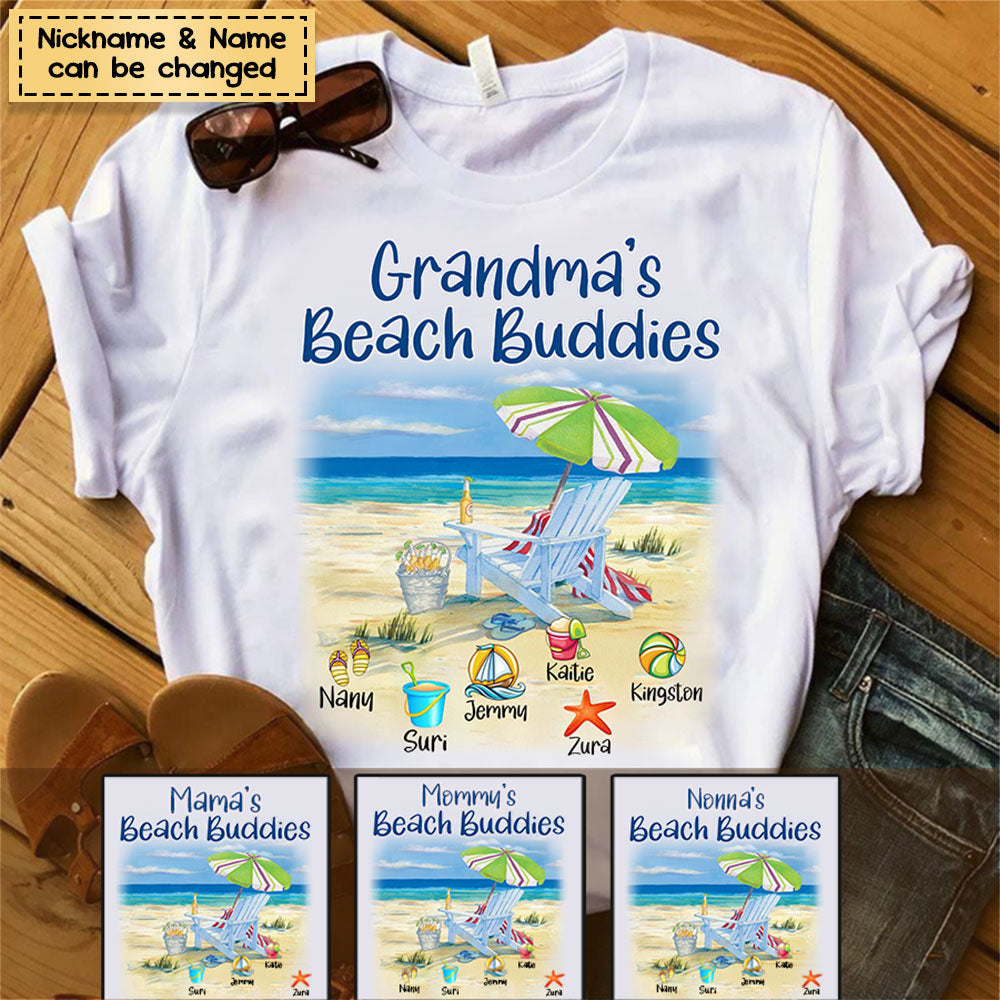 Grandma's beach buddies Gift for Grandma Mom Kids on Birthday Mother's Day Personalized T-shirt