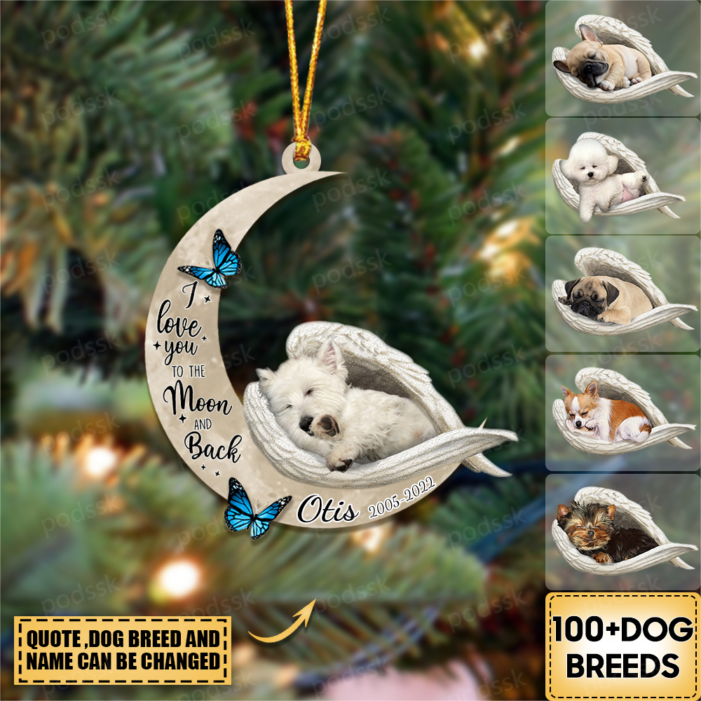 Personalized Angel Dog Sleeping On Moon Hanging Ornament - Memorial Gift Idea For Dog Lovers
