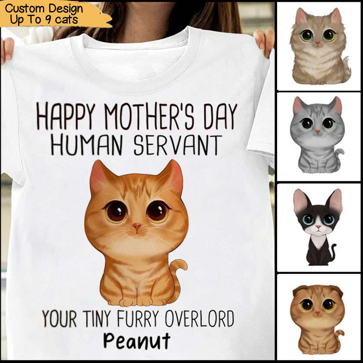 Watercolor Cute Cats Happy Mother's Day Cat Human Servant Personalized T-Shirt
