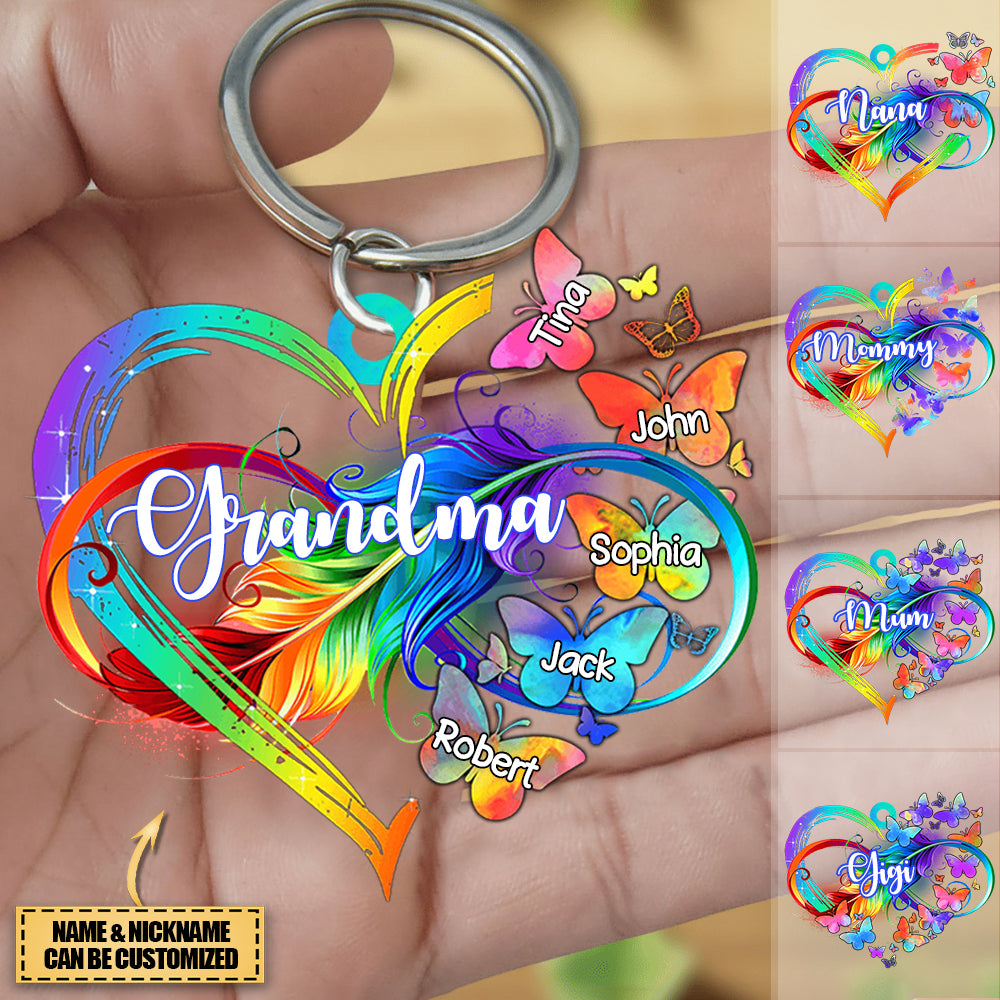 Personalized Grandma Mom Heart Infinity Butterfly Mother's Day Gift Acrylic Keychain