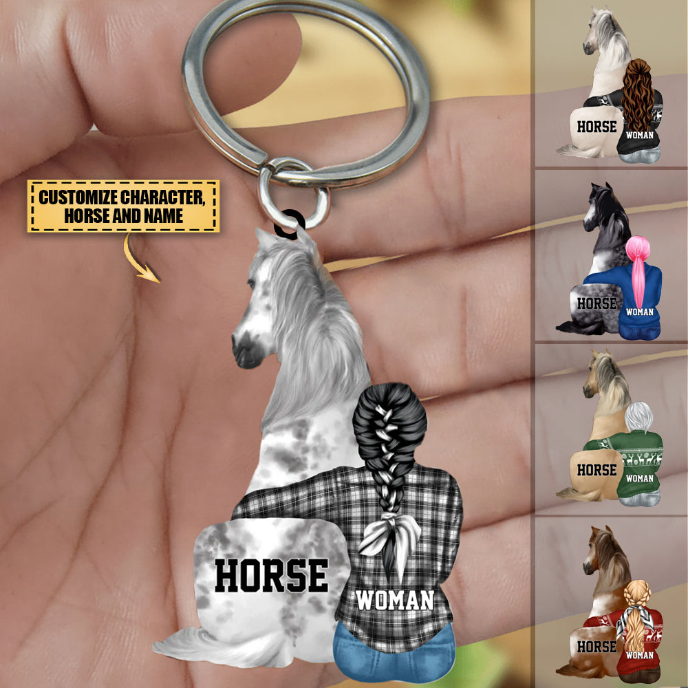 Personalized Girl Sitting With Horse Friend Acrylic Keychain