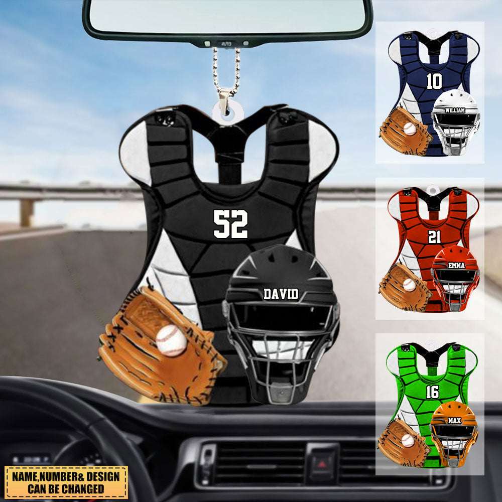 Personalized Baseball Catcher Chest Protector And Helmet Acrylic Car Hanging Ornament