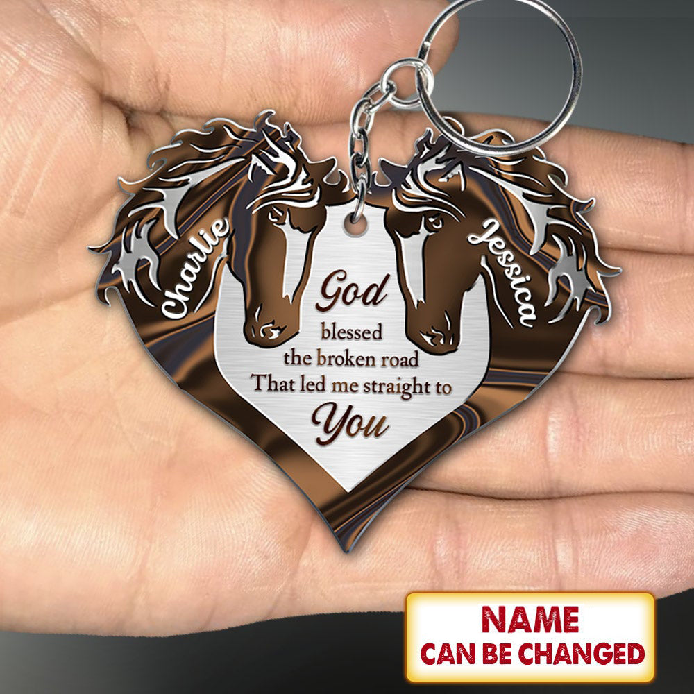 Personalized Couple Horse Heart God Blessed Acrylic Keychain