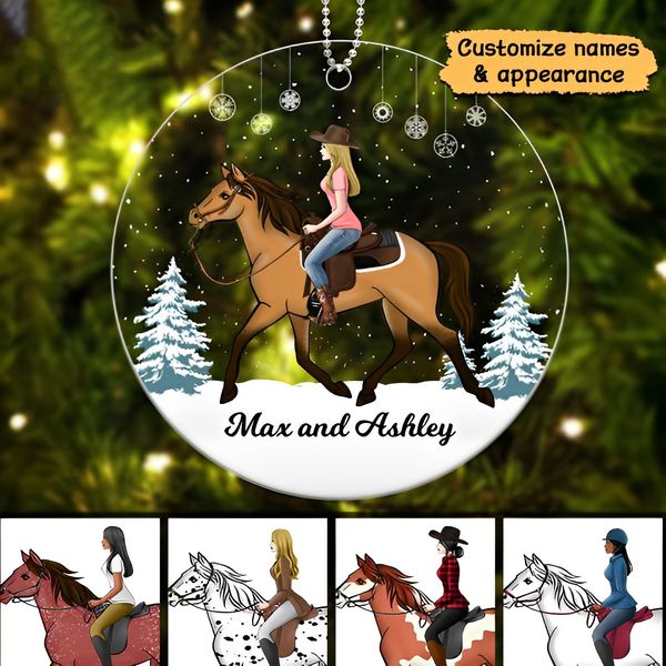 Girl Riding Horse In Snow Personalized Ornament