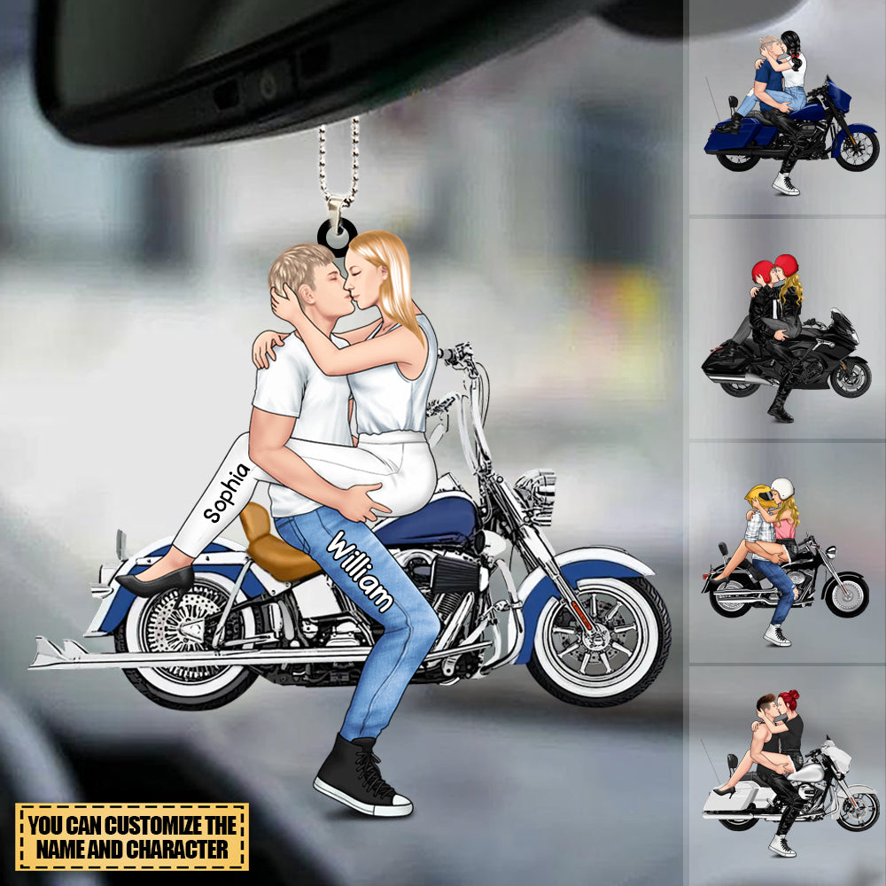 Personalized motorcycle Kissing Couple Car Hang Ornament
