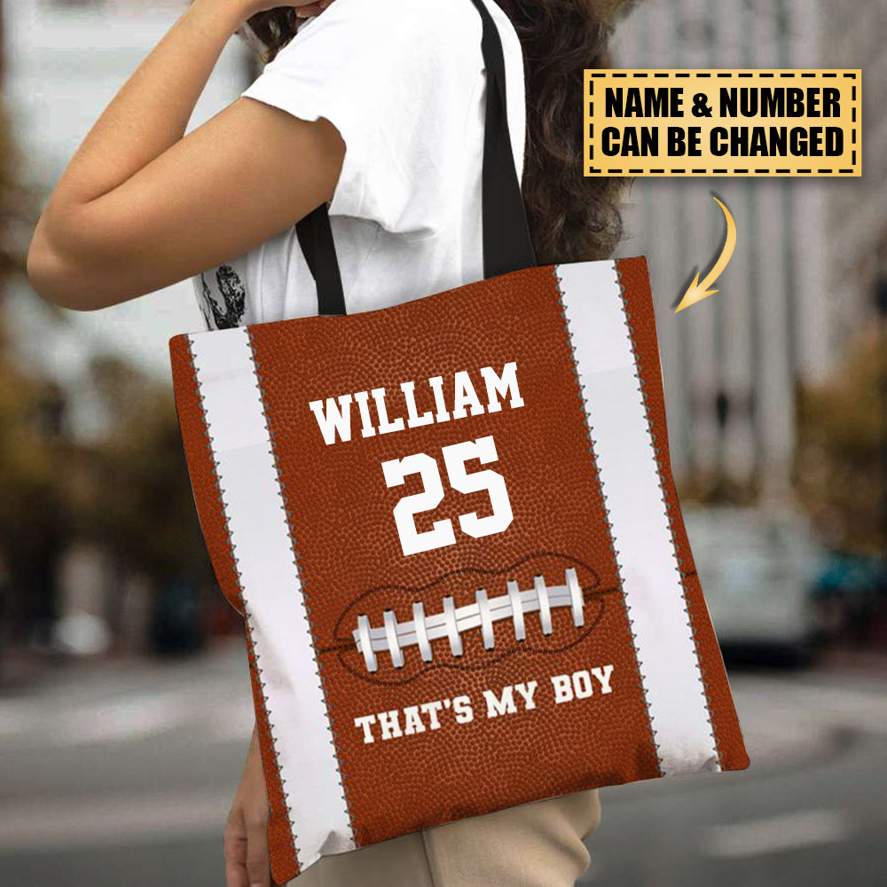 Personalized American Football Mom All Over Tote Bag
