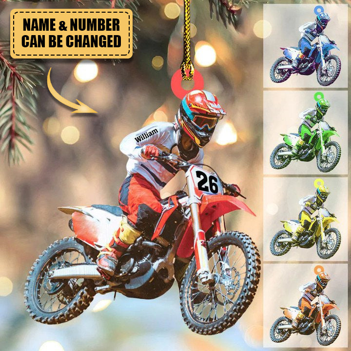 Personalized Motocross Biker Christmas Ornament Custom Name and Number Acrylic Ornament