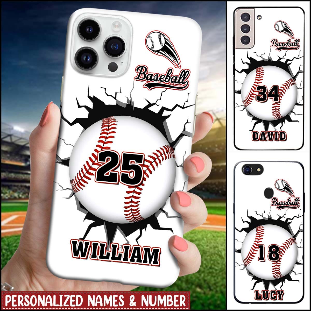 Crack Baseball, Love Baseball Personalized Glass Phone Case