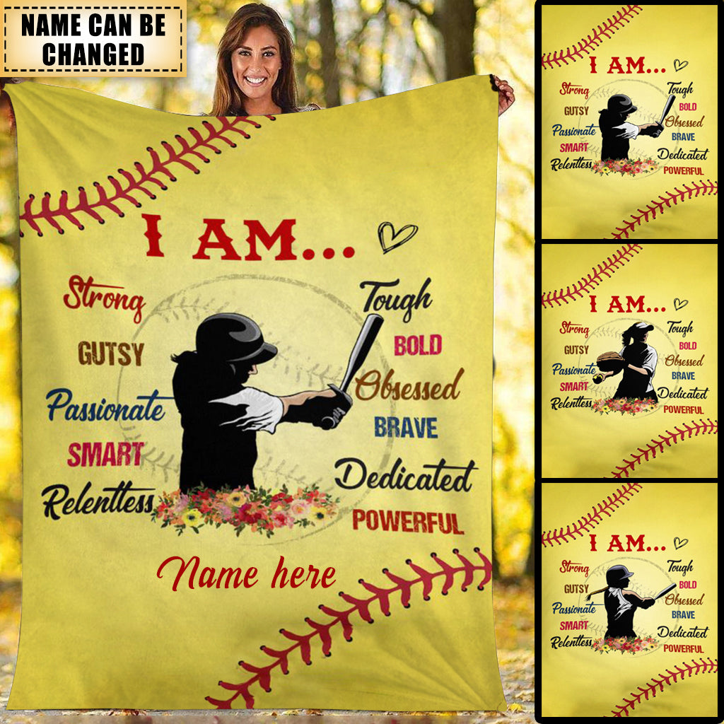 Personalized Love Softball Girl Blanket
