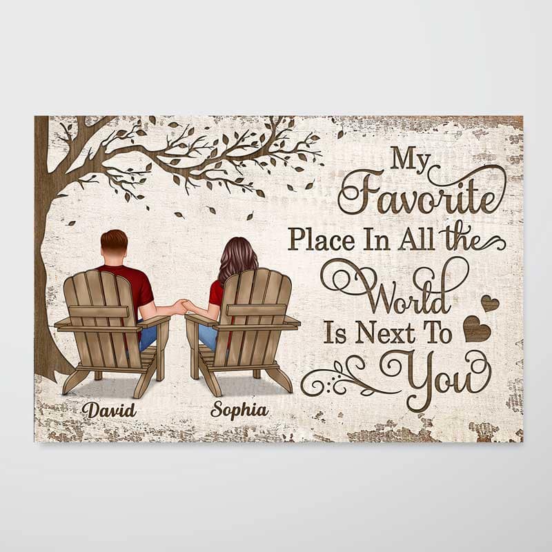 Back View Couple Sitting Under Tree Gift For Him For Her Personalized Horizontal Poster